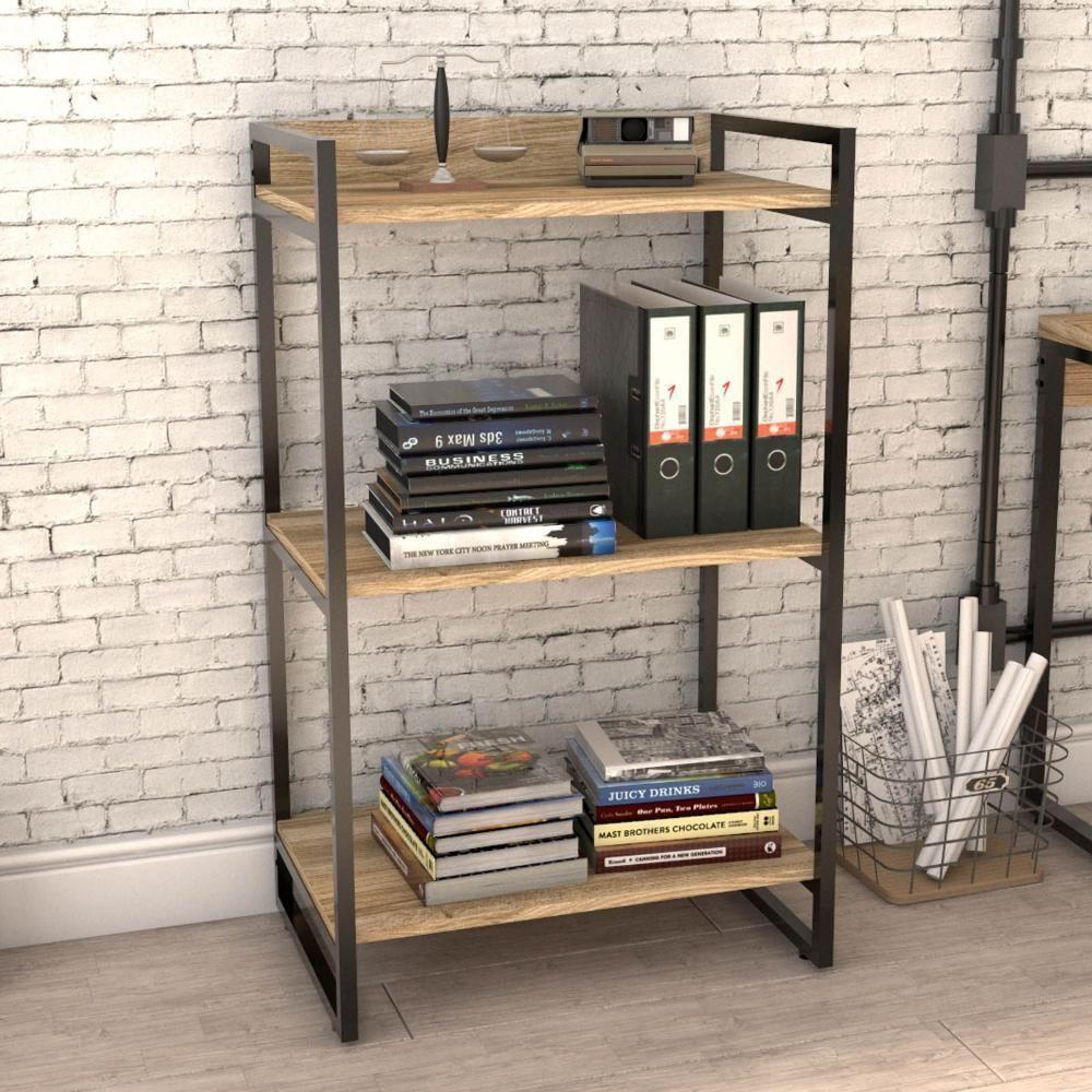 Kit Mesa Para Escritório Com Estante 90 Cm Carvalho - 8