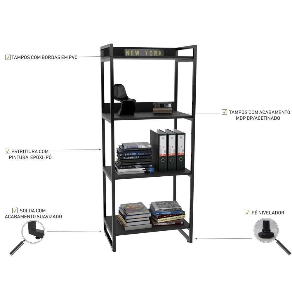 Kit Mesa Para Escritório Com Estante 120 Cm Preto Onix - 4