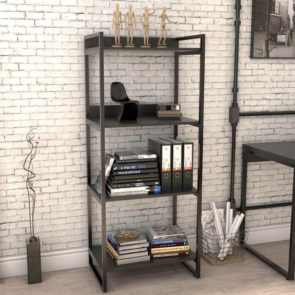 Kit Mesa Para Escritório Com Estante 120 Cm Preto Onix - 8