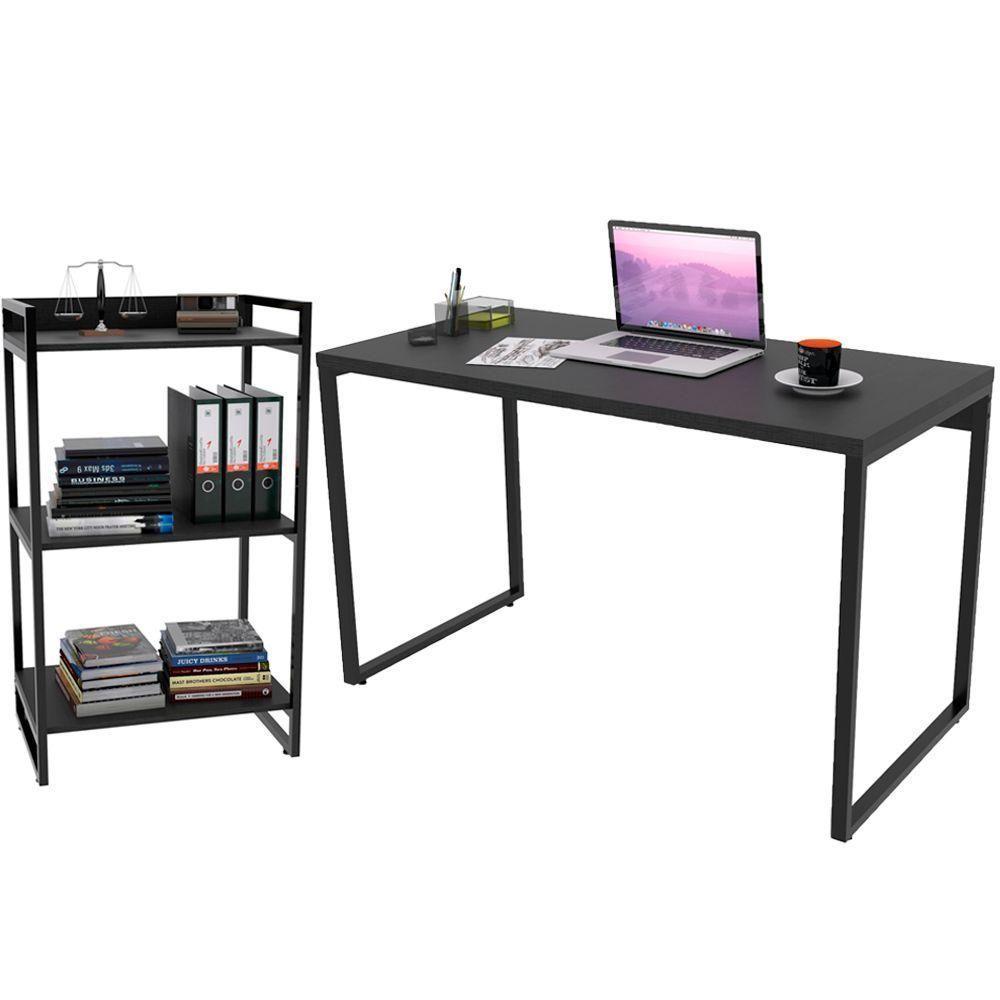 Kit Mesa Para Escritório Com Estante 120 Cm Preto Onix - 1