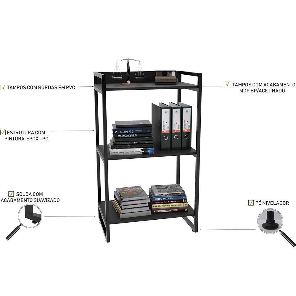 Kit Mesa Para Escritório Com Estante 120 Cm Preto Onix - 4