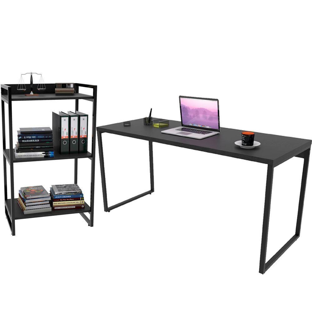 Kit Mesa Para Escritório Com Estante 150 Cm Preto Onix - 1