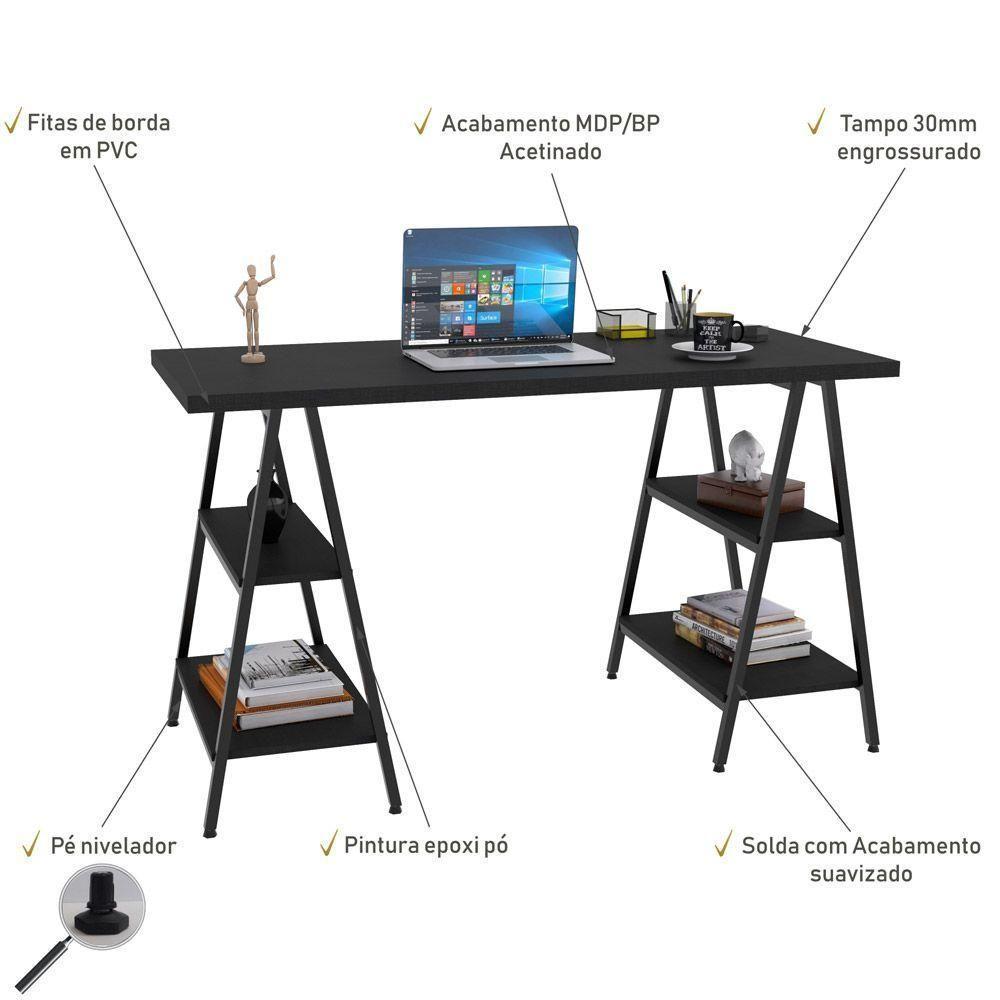 Mesa Para Escritório Estilo Cavalete 135cm Preto Onix - 4