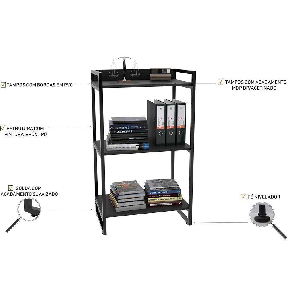 Kit Mesa Para Escritório Com Estante 90 Cm Preto Onix - 4