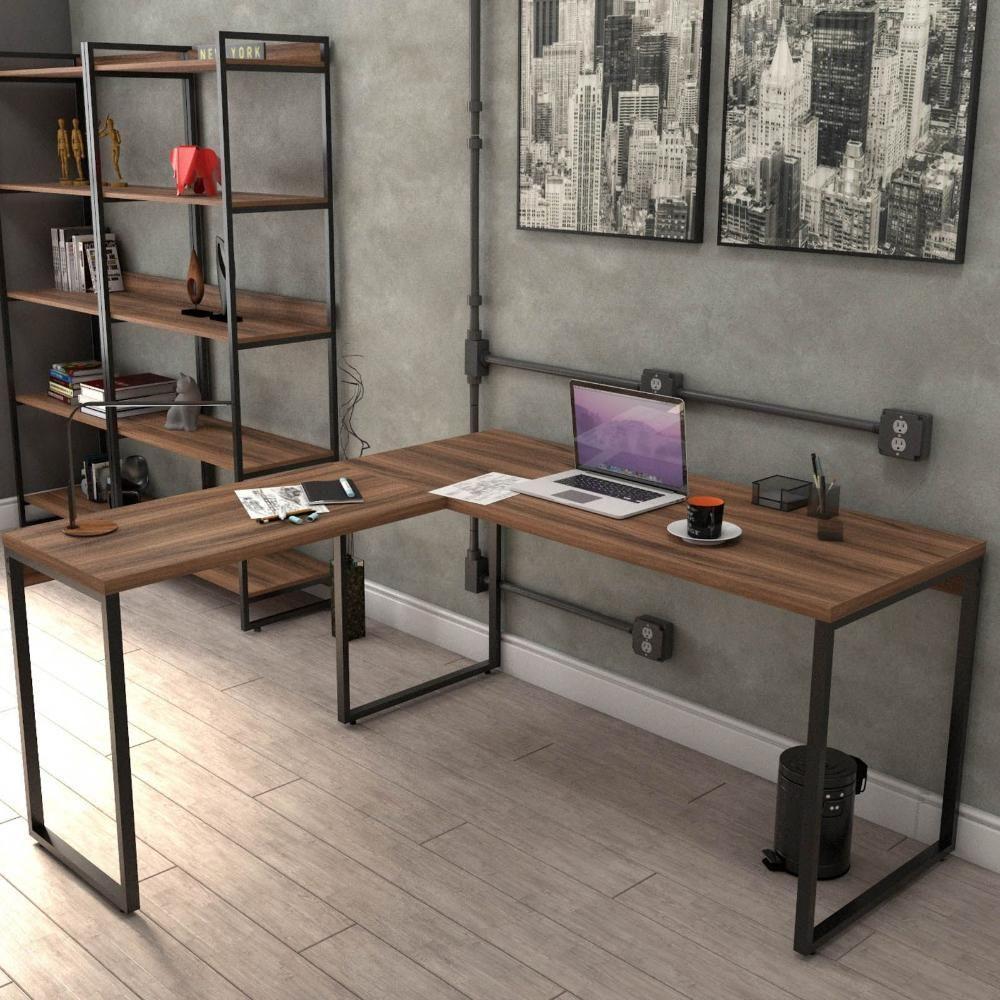Mesa Para Escritório Estilo Industrial Em L 150x150cm Nogal - 5