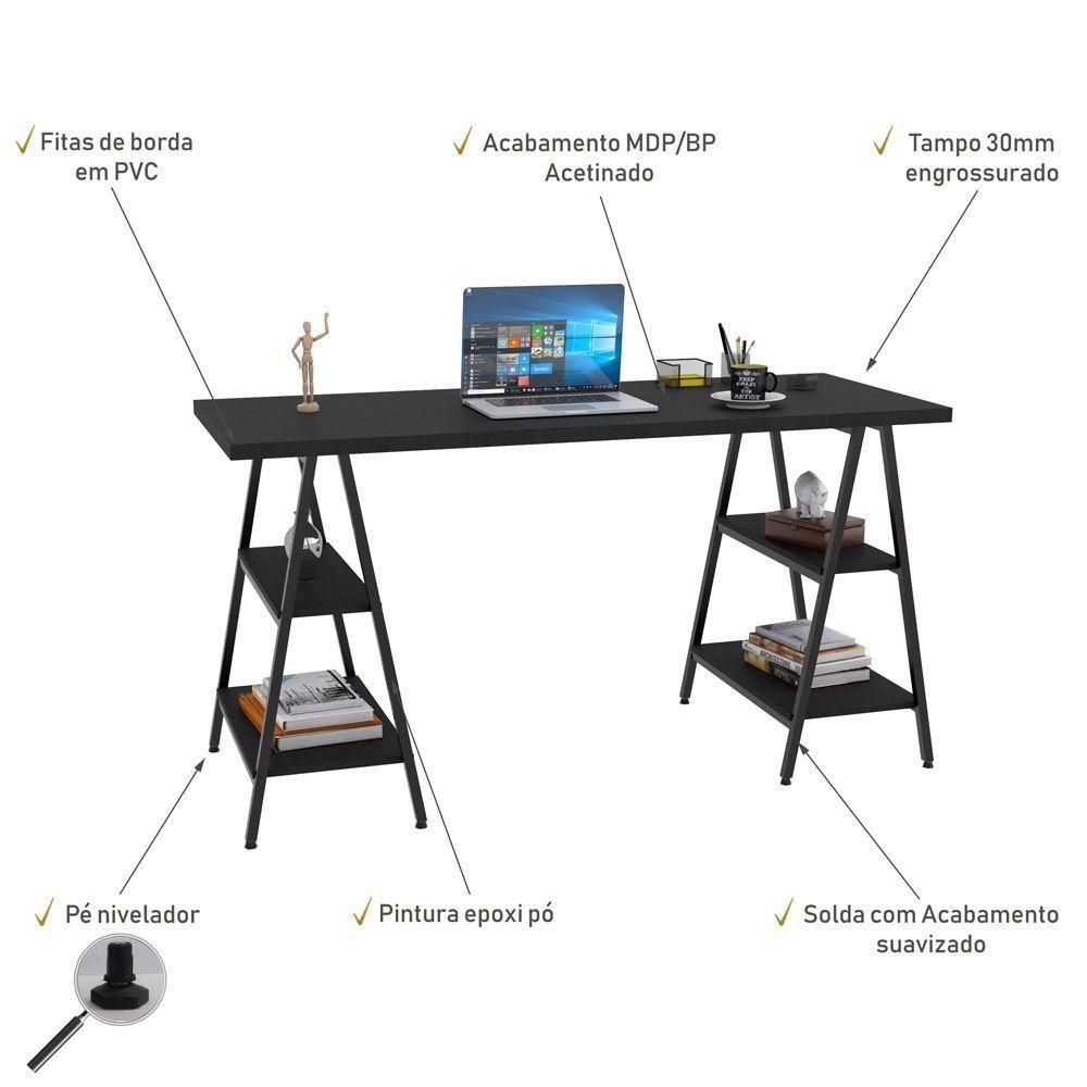 Mesa Para Escritório Estilo Cavalete 150cm Preto Onix - 4