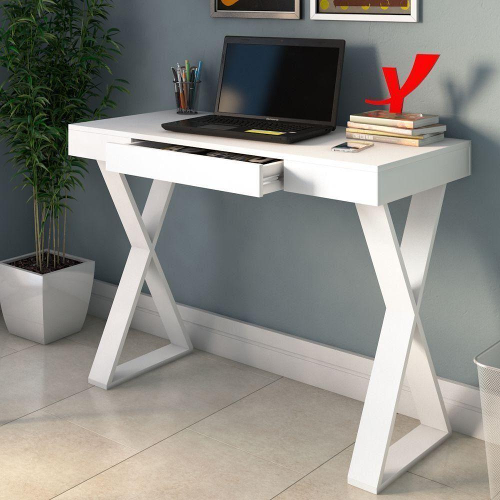 Mesa Para Escritório Escrivaninha Cavalete 01 Gaveta Branco - 5