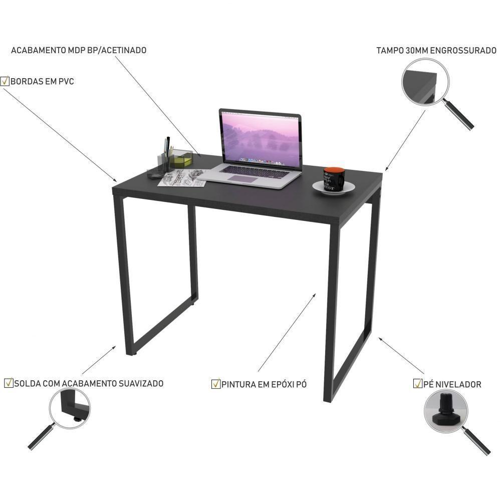 Kit 02 Mesas Para Escritório Home Office 90 Cm Preto Onix - 5
