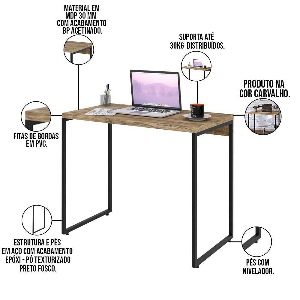 Kit 02 Mesas Escritório E Aspen 90Cm C01 Carvalho - 4