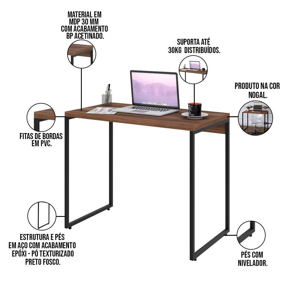 Mesa Para Escritório Industrial Aspen 90 Cm C01 Nogal - 3