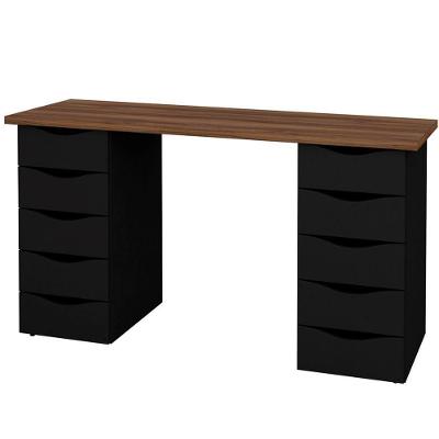 Mesa para Escritório Escrivaninha Due Web Clássica 10 Gavetas em MDF Preto para Home Office
