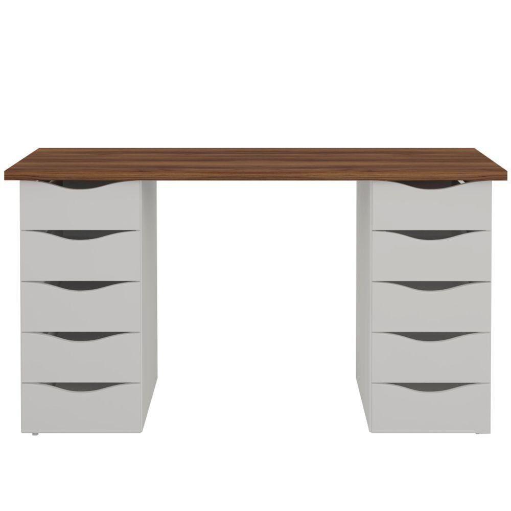 Mesa Para Escritório Escrivaninha Due Web Nogal A02 Branco - 3