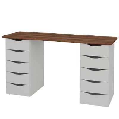 Mesa para Escritório Escrivaninha Due Web Clássica 10 Gavetas em MDF Branco para Home Office