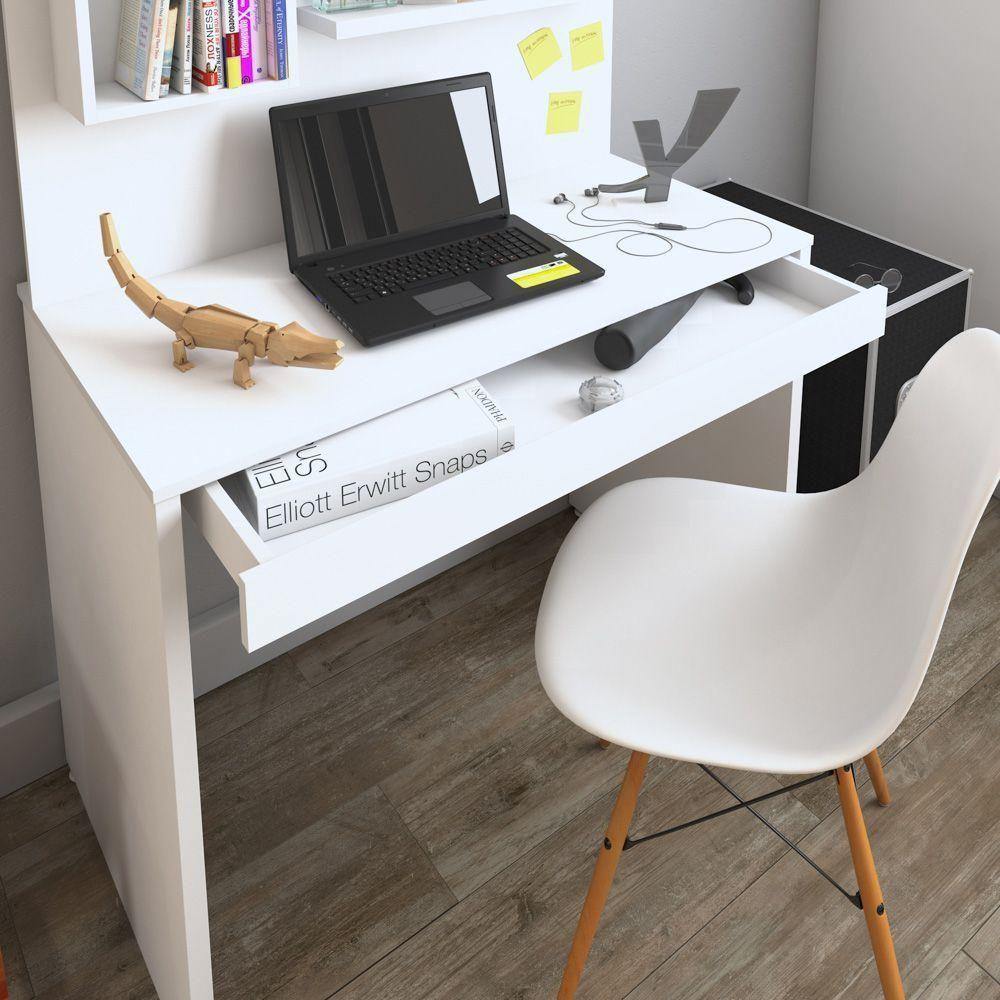 Mesa Para Escritório Escrivaninha Com Painel First Branco - 7