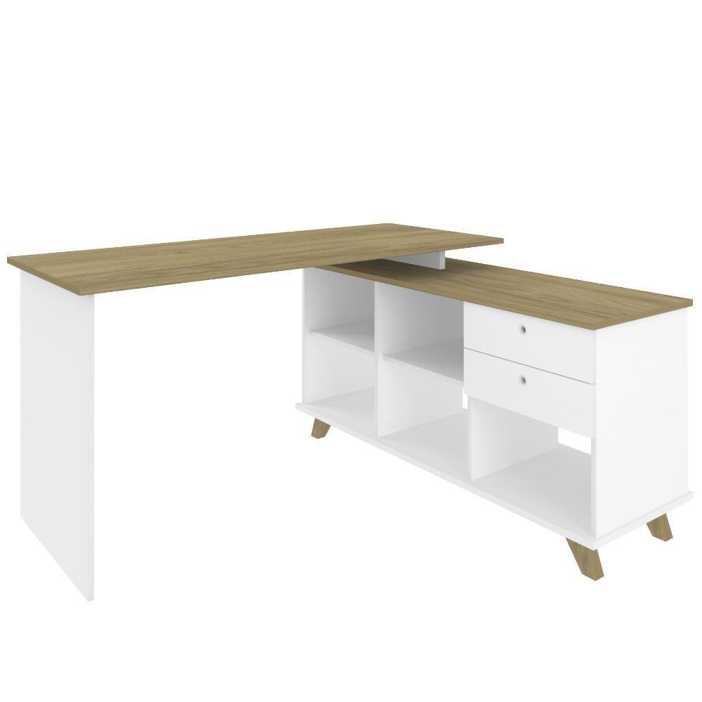 Mesa Para Escritório Escrivaninha Gold A2 Branco Olmo - 3