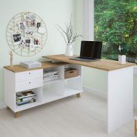 Mesa Para Escritório Escrivaninha Gold A2 Branco Olmo - 7