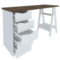 Mesa P/ Escritório Escrivaninha 5 Gavetas Nogal Branco