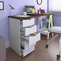 Mesa P/ Escritório Escrivaninha 5 Gavetas Nogal Branco - 7
