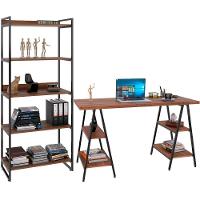 Kit Mesa Cavalete 150 Cm Com Estante 5 Prateleiras Nogal - 1