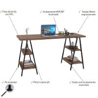 Kit Mesa Cavalete 150 Cm Com Estante 5 Prateleiras Nogal - 3