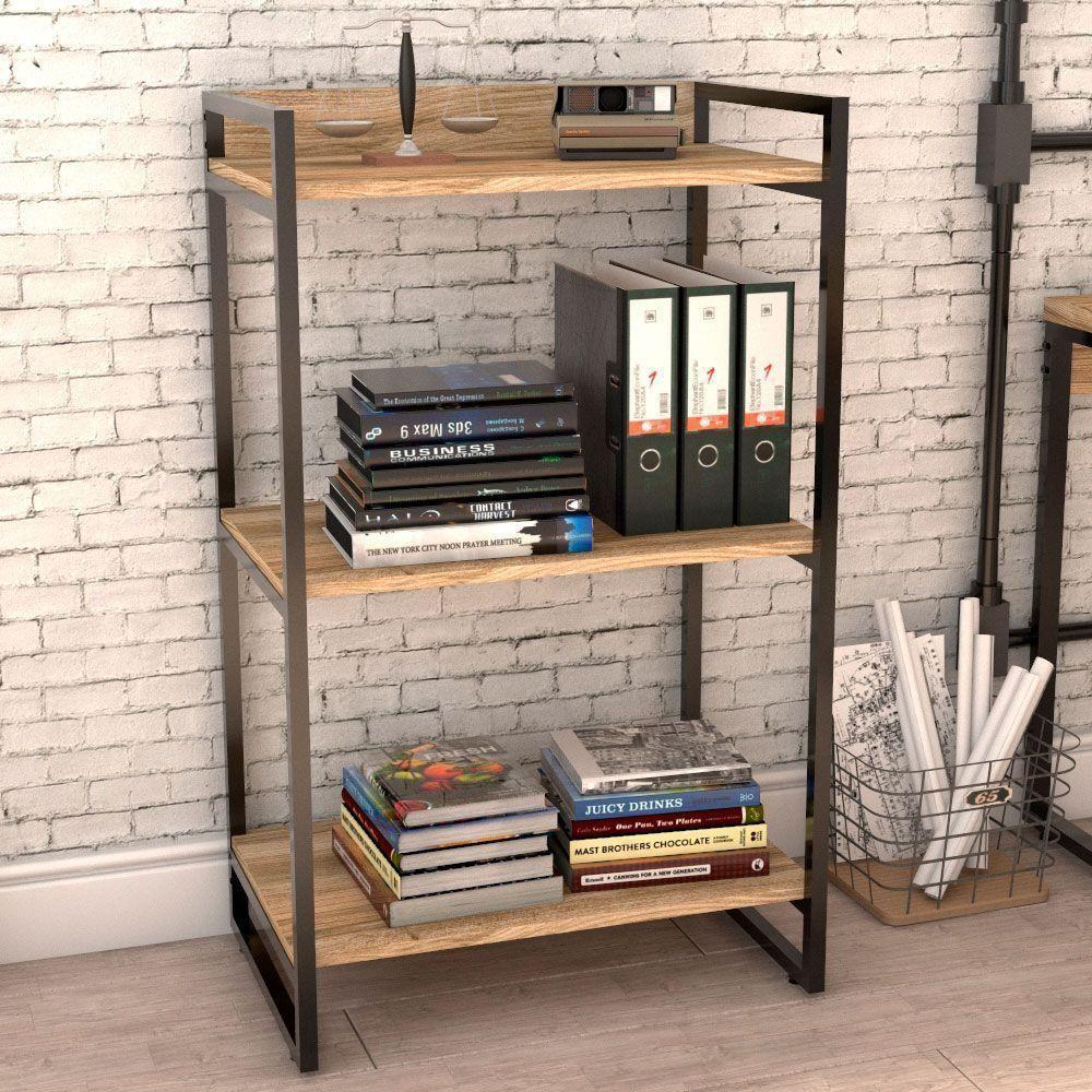 Kit Mesa Cavalete 135 Cm Com Estante 3 Prateleiras Carvalho - 9