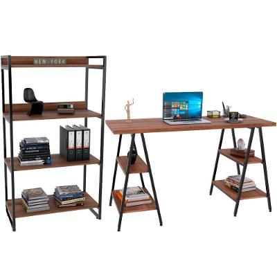 Kit Mesa Cavalete 150 Cm Com Estante 4 Prateleiras Nogal