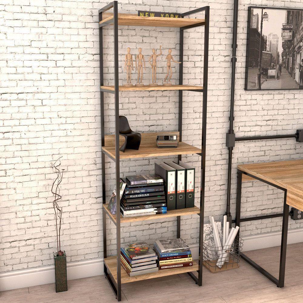 Kit Mesa Cavalete 135 Cm Com Estante 5 Prateleiras Carvalho - 11