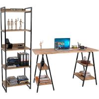 Kit Mesa Cavalete 135 Cm Com Estante 5 Prateleiras Carvalho - 1