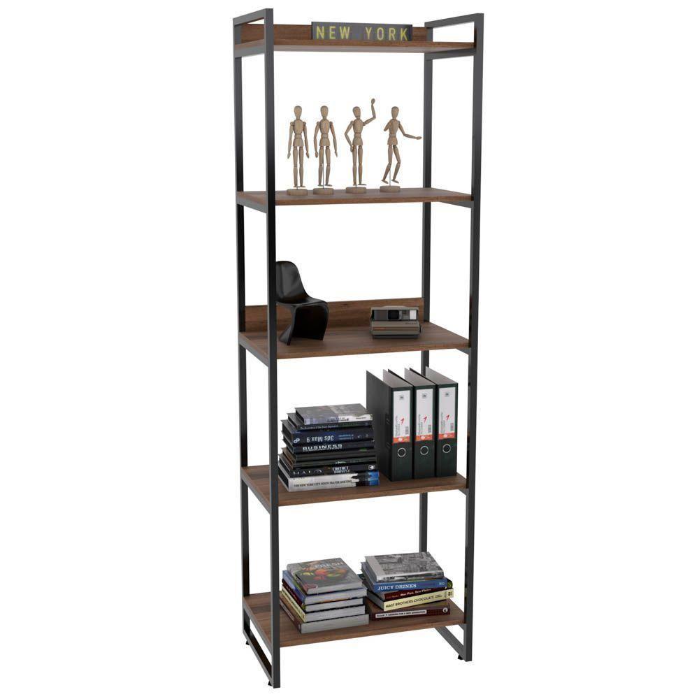 Kit Mesa Em L Com Estante 5 Prateleiras 150X150 Nogal - 6