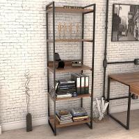 Kit Mesa Em L Com Estante 5 Prateleiras 150X150 Nogal - 8