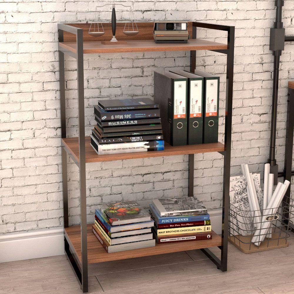 Kit Mesa Cavalete 135 Cm Com Estante 3 Prateleiras Nogal - 9