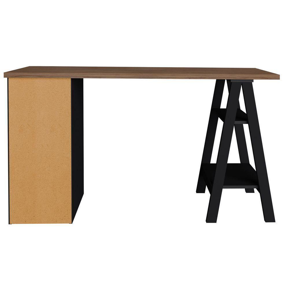 Mesa P/ Escritório Escrivaninha 5 Gavetas Nogal Preto - 3