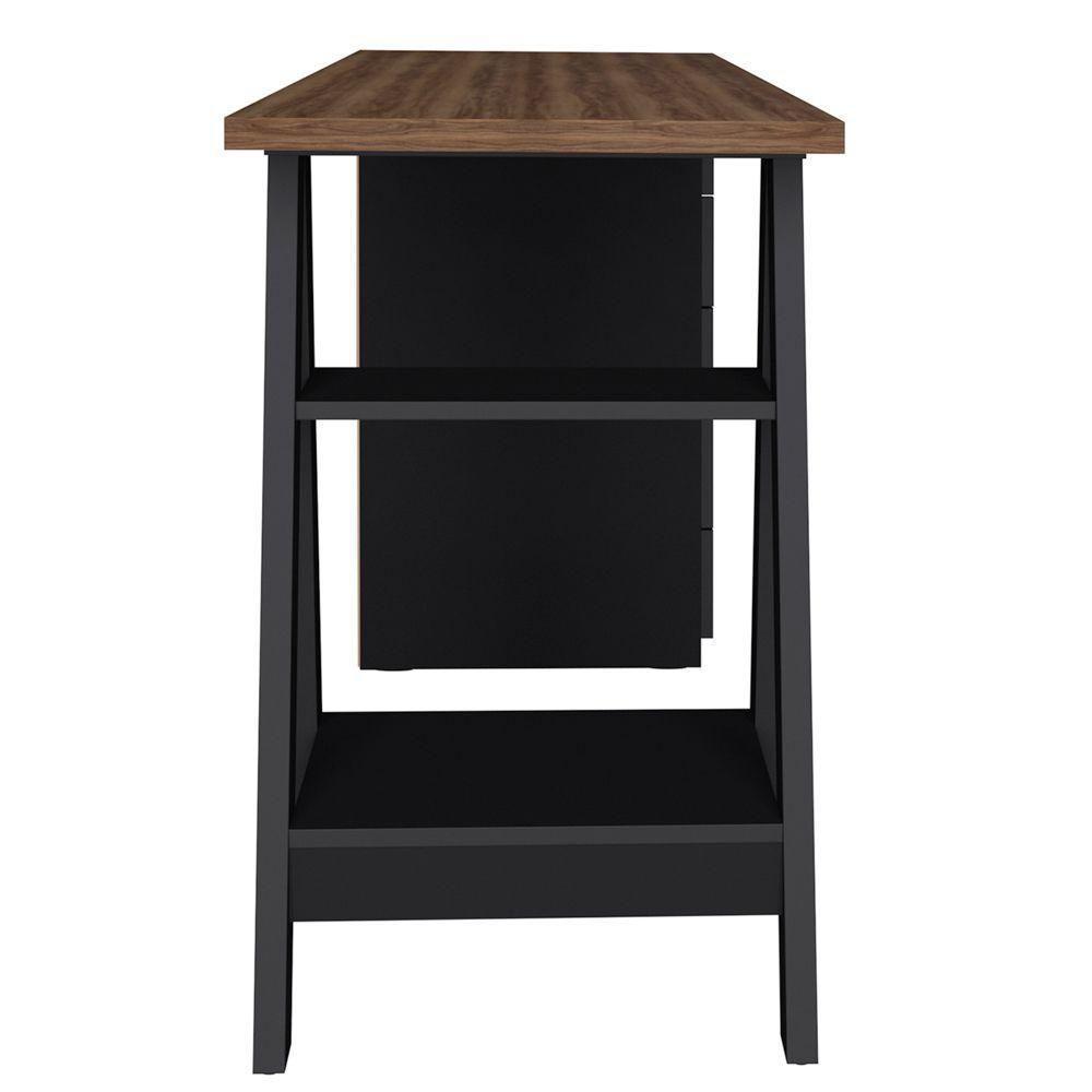 Mesa P/ Escritório Escrivaninha 5 Gavetas Nogal Preto - 4