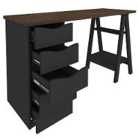 Mesa P/ Escritório Escrivaninha 5 Gavetas Nogal Preto - 9