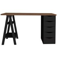 Mesa P/ Escritório Escrivaninha 5 Gavetas Nogal Preto - 11