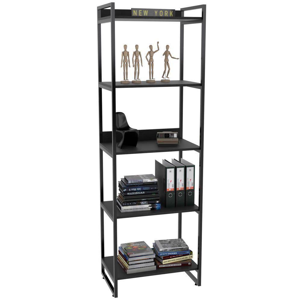 Kit Mesa Em L Com Estante 5 Prateleiras 150X150 Preto - 6
