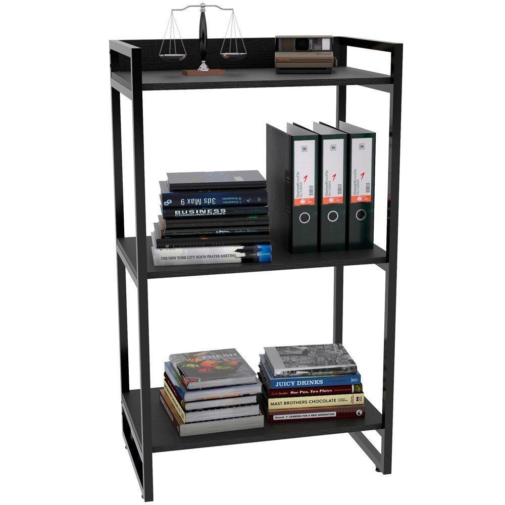 Kit Mesa Cavalete 135 Cm Com Estante 3 Prateleiras Preto - 7