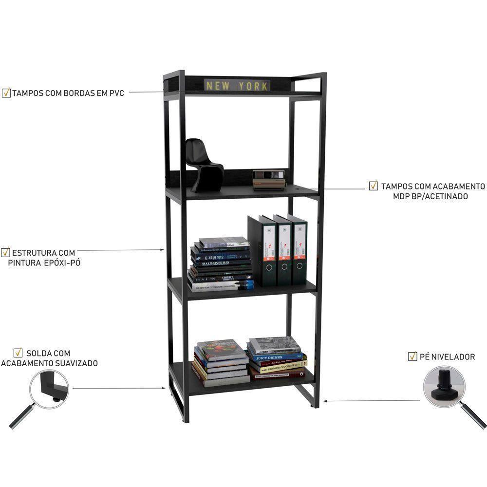 Kit Mesa Cavalete 135 Cm Com Estante 4 Prateleiras Preto - 5