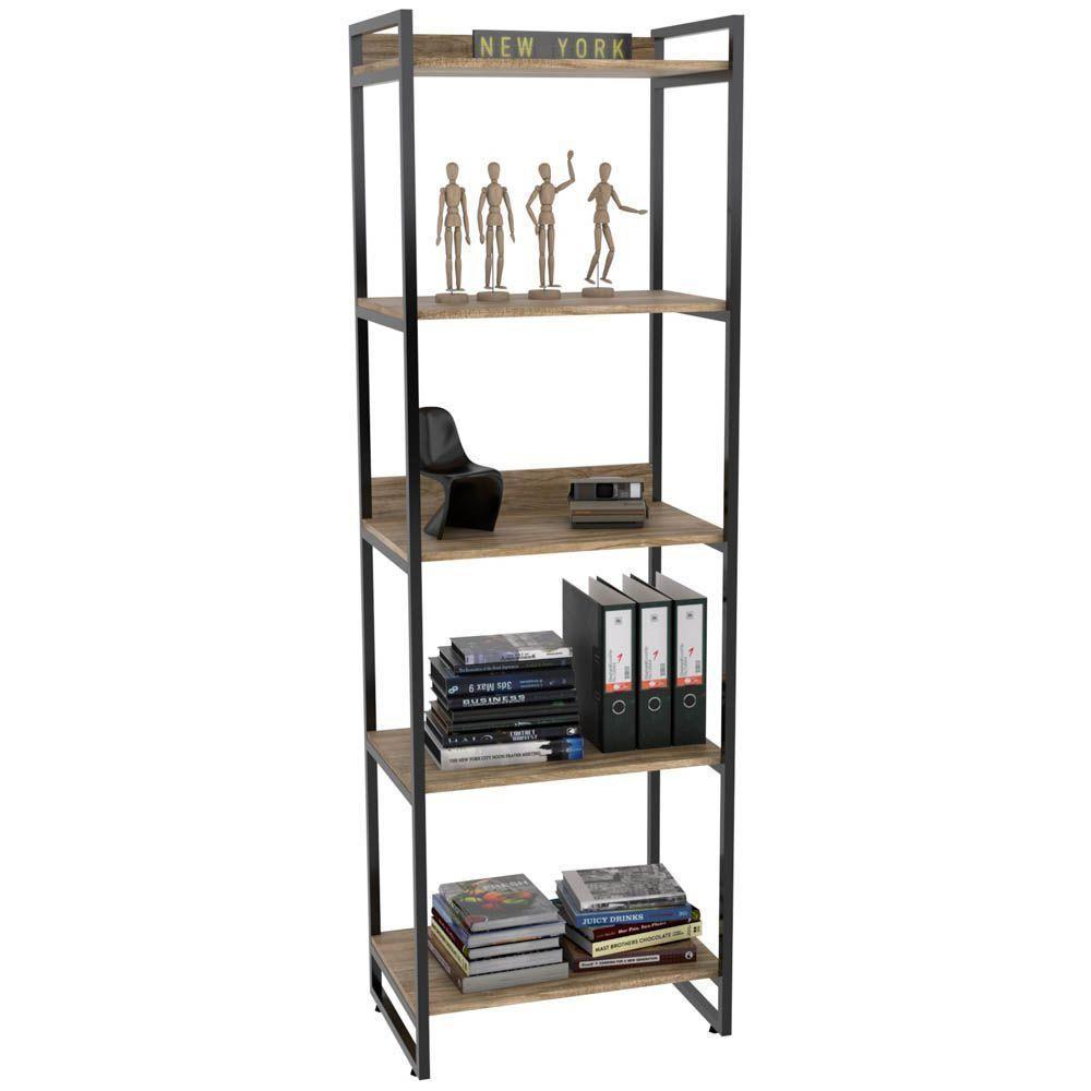 Kit Mesa Em L Com Estante 5 Prateleiras 150X150 Carvalho - 6