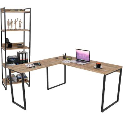 Kit Mesa Em L Com Estante 5 Prateleiras 150X150 Carvalho