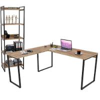 Kit Mesa Em L Com Estante 5 Prateleiras 150X150 Carvalho - 1