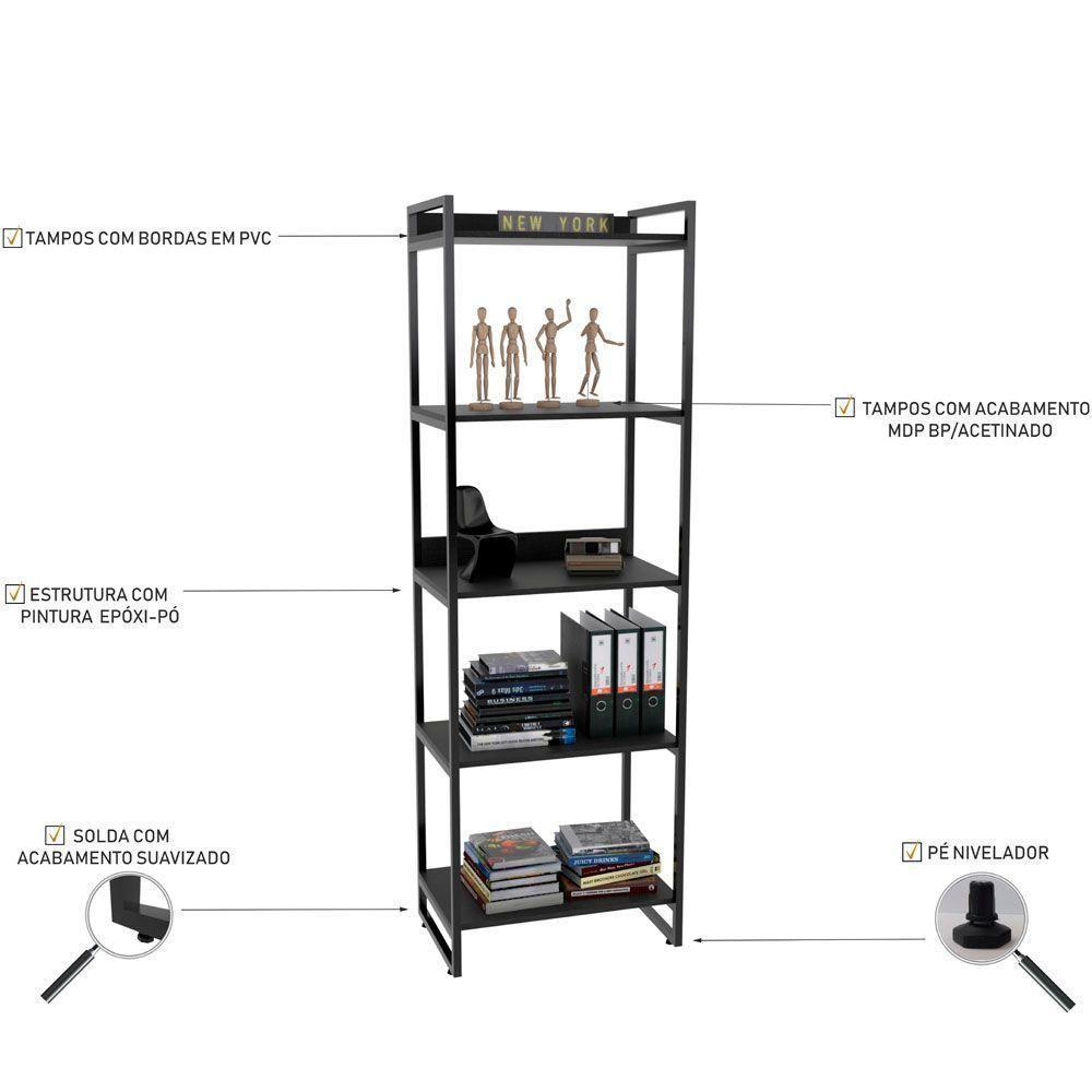 Kit Mesa Cavalete 135 Cm Com Estante 5 Prateleiras Preto - 5