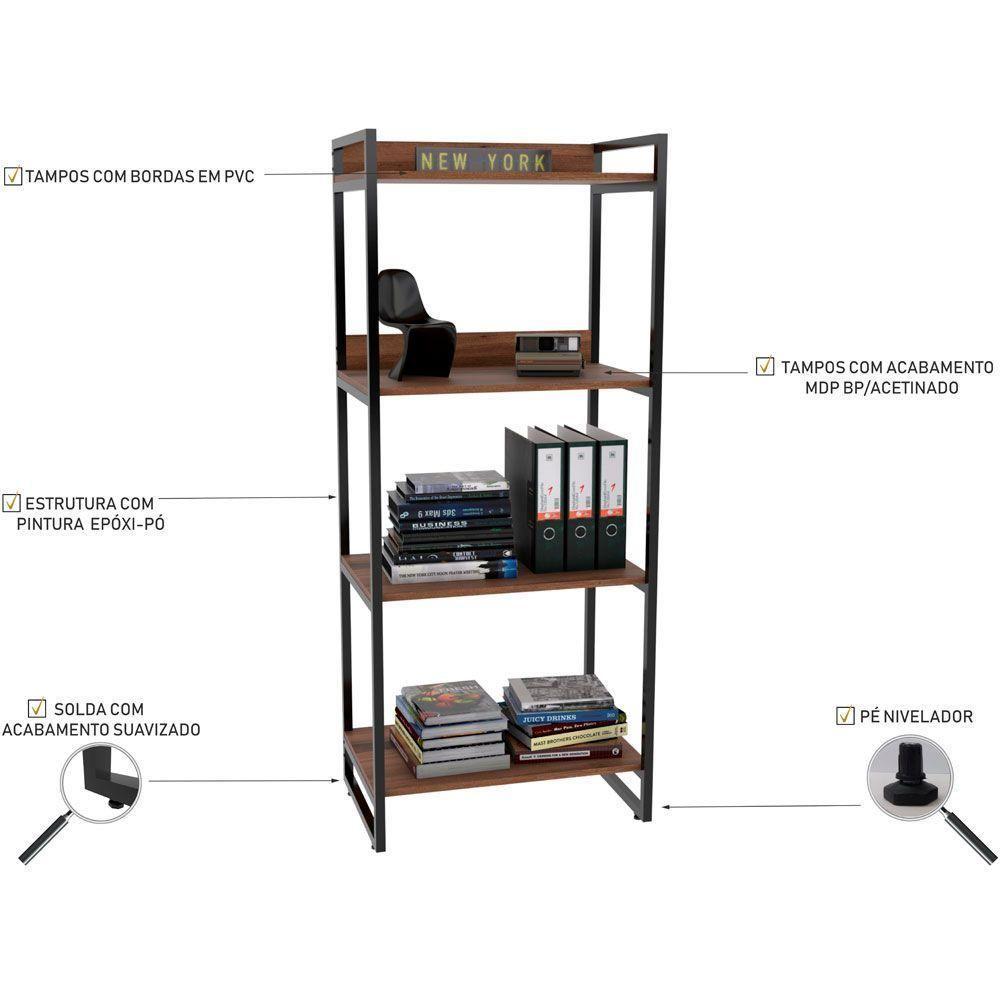 Kit Mesa Cavalete 135 Cm Com Estante 4 Prateleiras Nogal - 5