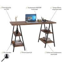 Kit Mesa Cavalete 135 Cm Com Estante 4 Prateleiras Nogal - 7