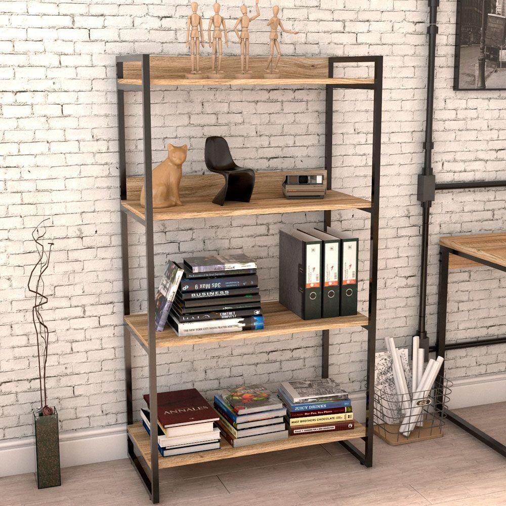 Kit Mesa Cavalete 150 Cm Com Estante 4 Prateleiras Carvalho - 9