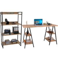 Kit Mesa Cavalete 150 Cm Com Estante 4 Prateleiras Carvalho - 1