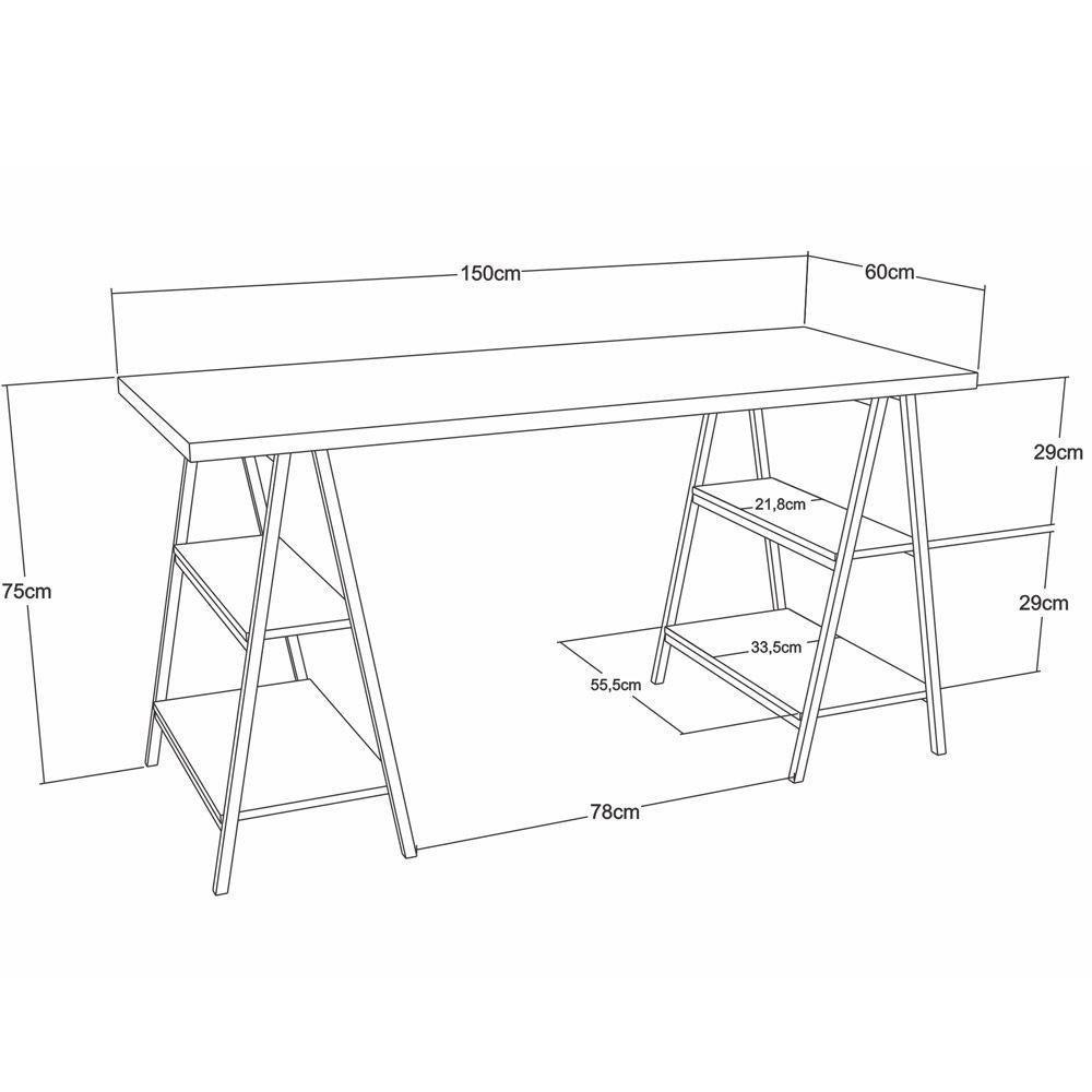 Kit Mesa Cavalete 150 Cm Com Estante 3 Prateleiras Preto - 2