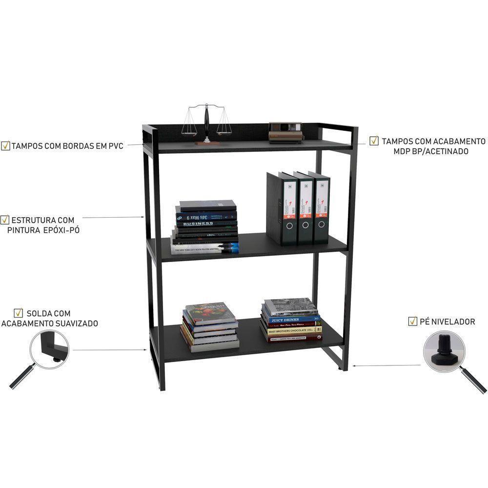 Kit Mesa Cavalete 150 Cm Com Estante 3 Prateleiras Preto - 5