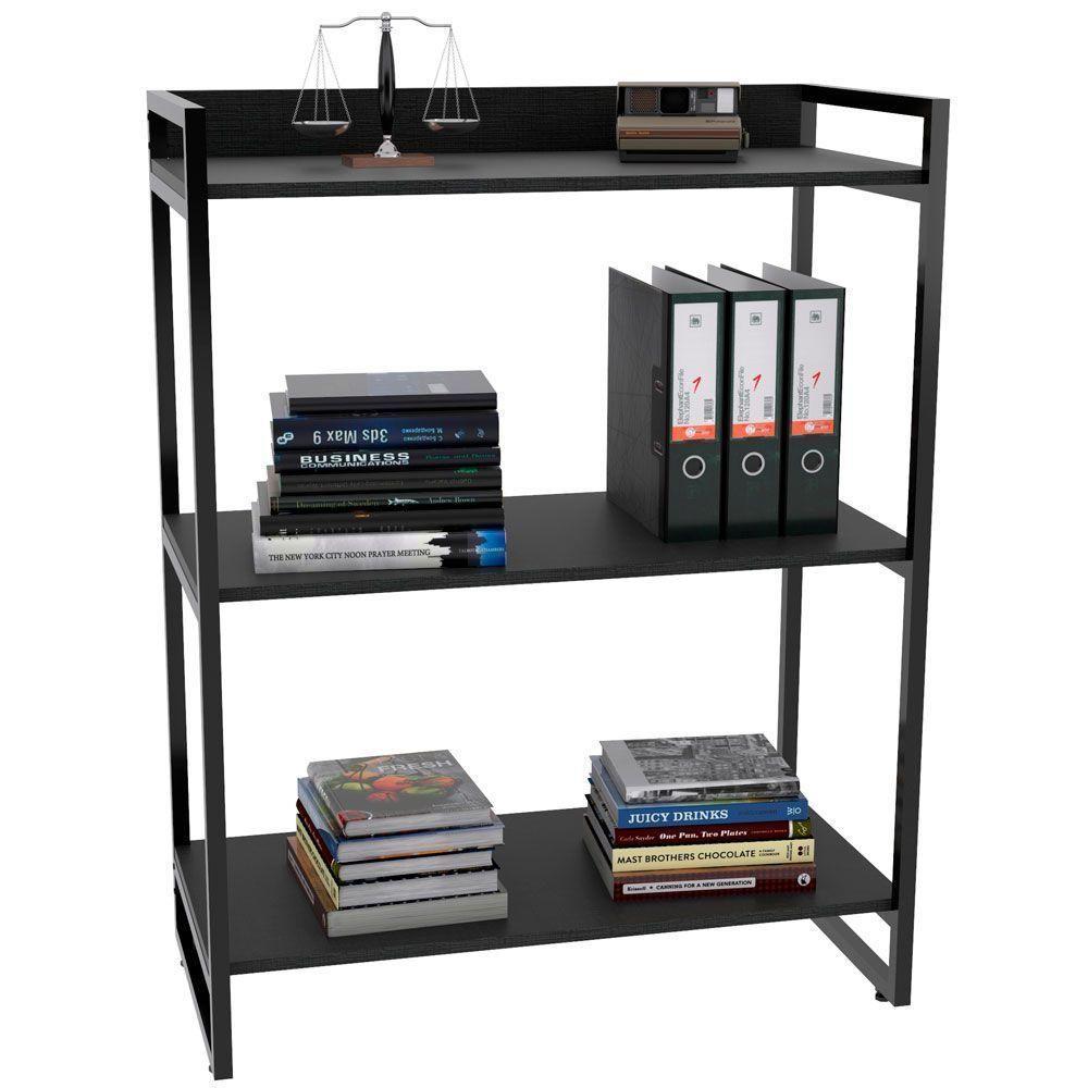 Kit Mesa Cavalete 150 Cm Com Estante 3 Prateleiras Preto - 7