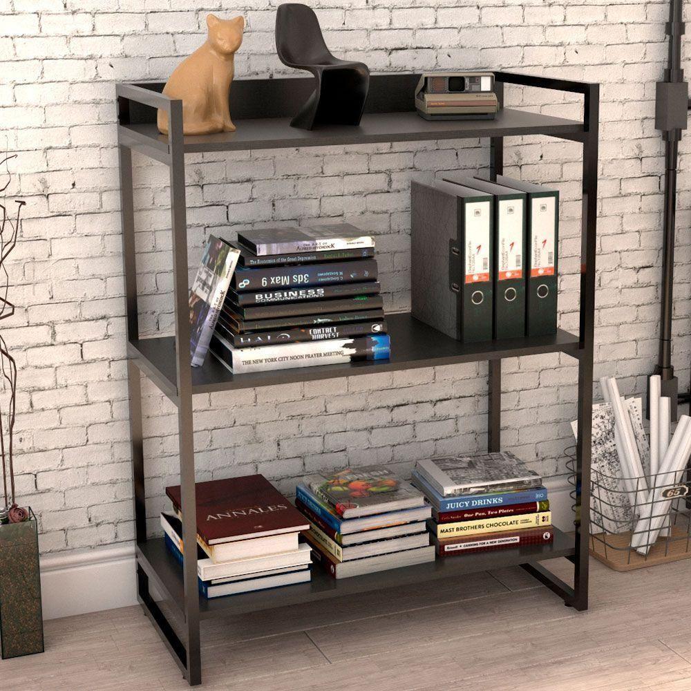 Kit Mesa Cavalete 150 Cm Com Estante 3 Prateleiras Preto - 8